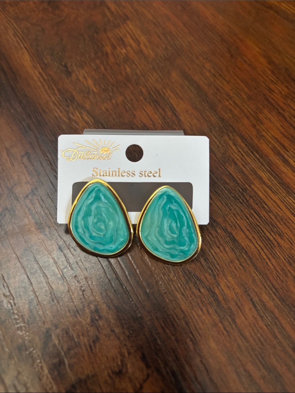 Bullhead Gold-Trim Turquoise Teardrop Earrings